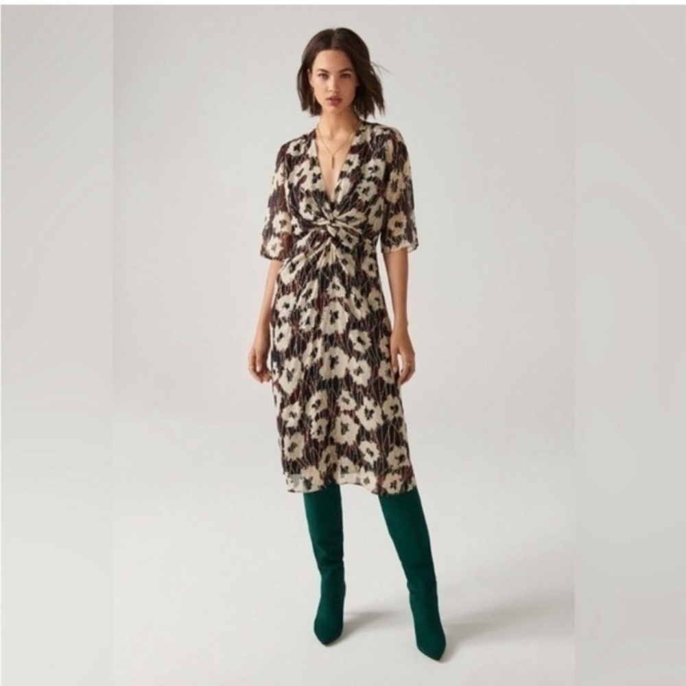 ✅ Ba&sh Dress Kaz Midi in Ecru Metallic Floral